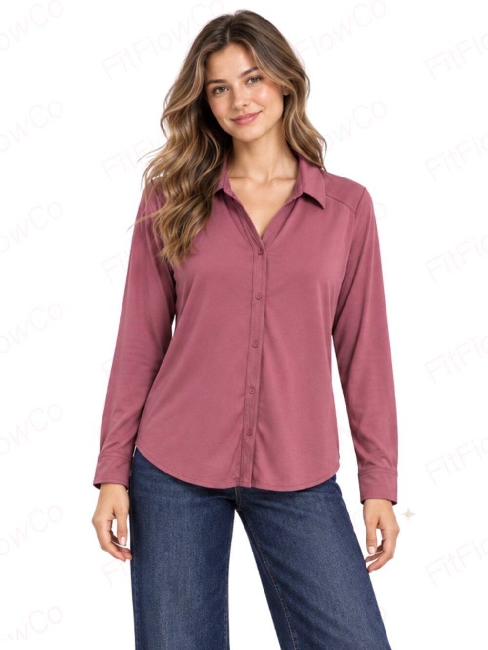Adrianna Papell Blush Rose Stretch Button Down Blouse Size L